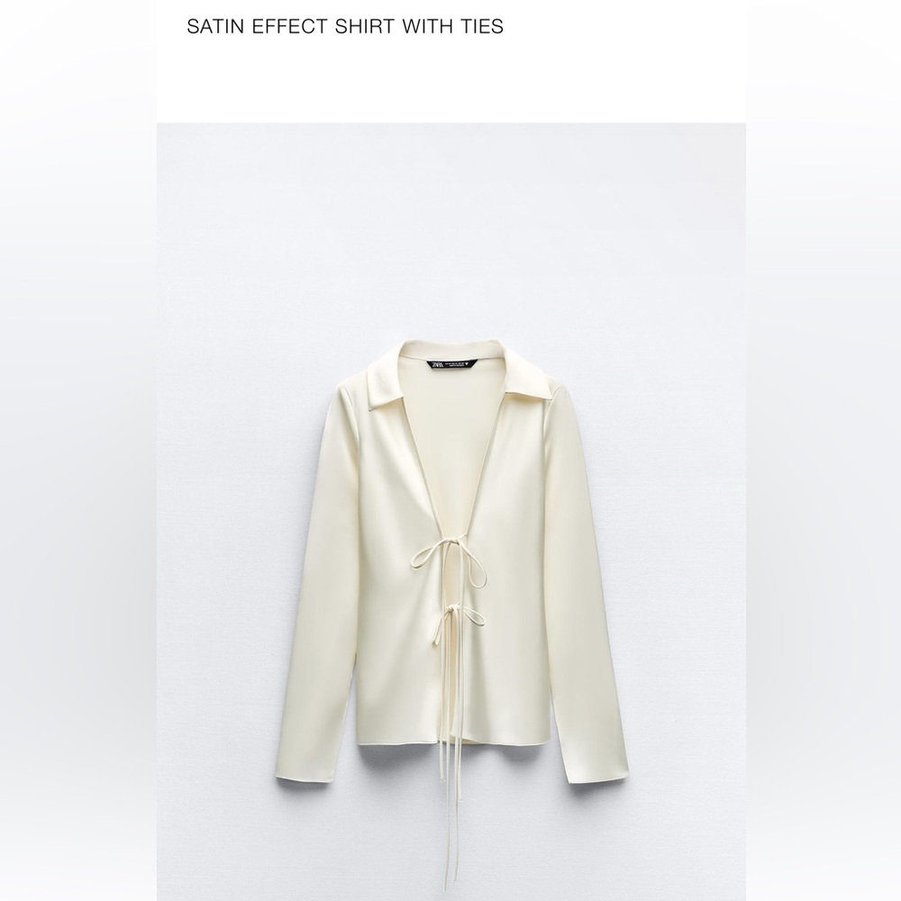 Zara Cream Satin Blouse with Ties